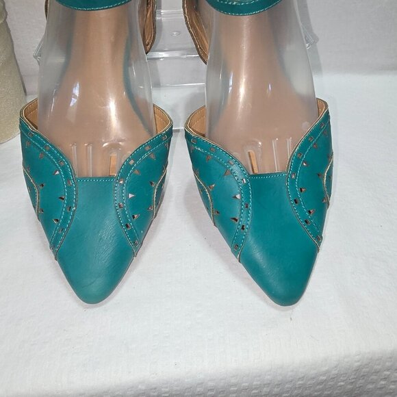 WOMENS MIA FLATS POINTED TOE ANKLE STRAP IN GREEN FAUX LEATHER SIZE 10 GUC - Picture 9 of 9